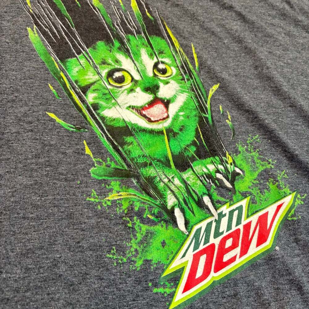 Mtn Dew Cat Slash Graphic T-Shirt Y2K